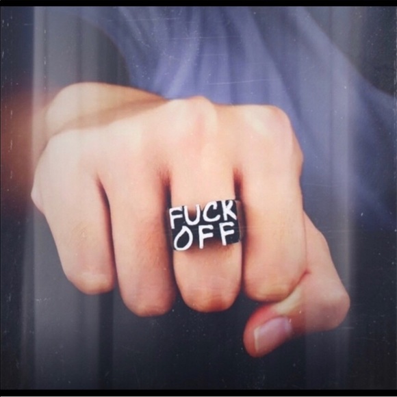 Stainless steel fuck off ring size 6 new punk rock - Picture 2 of 7